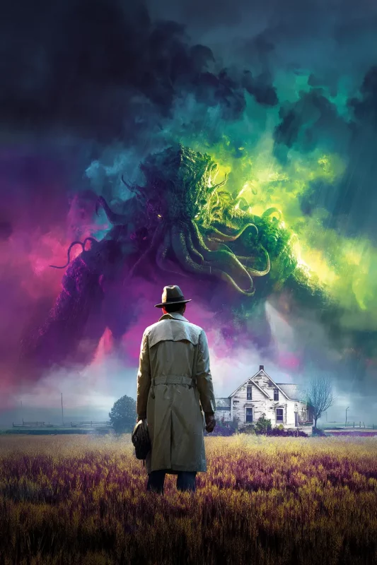 Imagen artística generada con IA de hombre enfrentando a Cthulhu, ideal para libros, videojuegos o pósters de fantasía oscura.