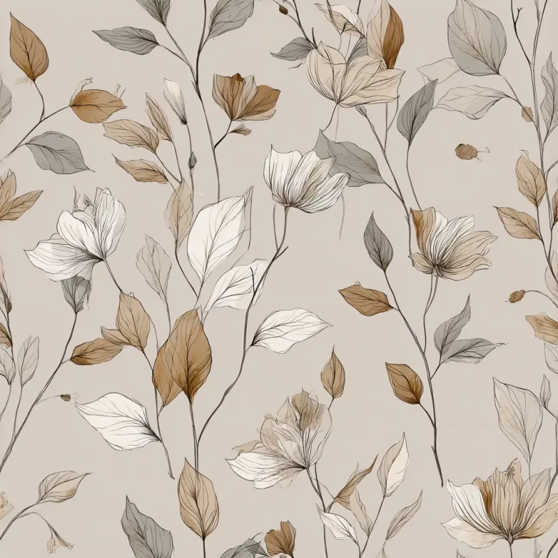 Diseño floral elegante en tonos neutros, ideal para decoración de paredes, creado mediante inteligencia artificial.